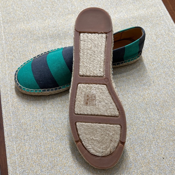 ❤️J Crew Espadrilles Women Striped Canvas Slip On Shoe Navy Blue Green - Picture 7 of 8